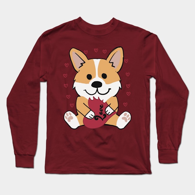 Valentines Corgi ‘Bite out of Love’ Long Sleeve T-Shirt by Sheila’s Studio